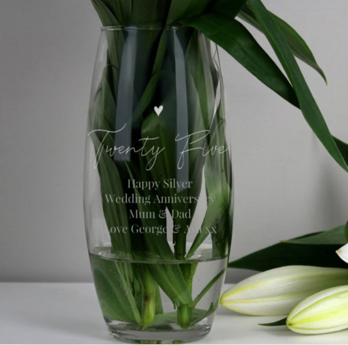 Personalised Silver 25th Wedding Anniversary Glass Vase