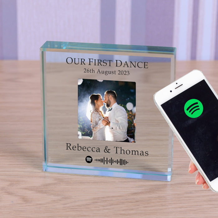 Personalised Our First Dance Song Spotify Photo Glass Block