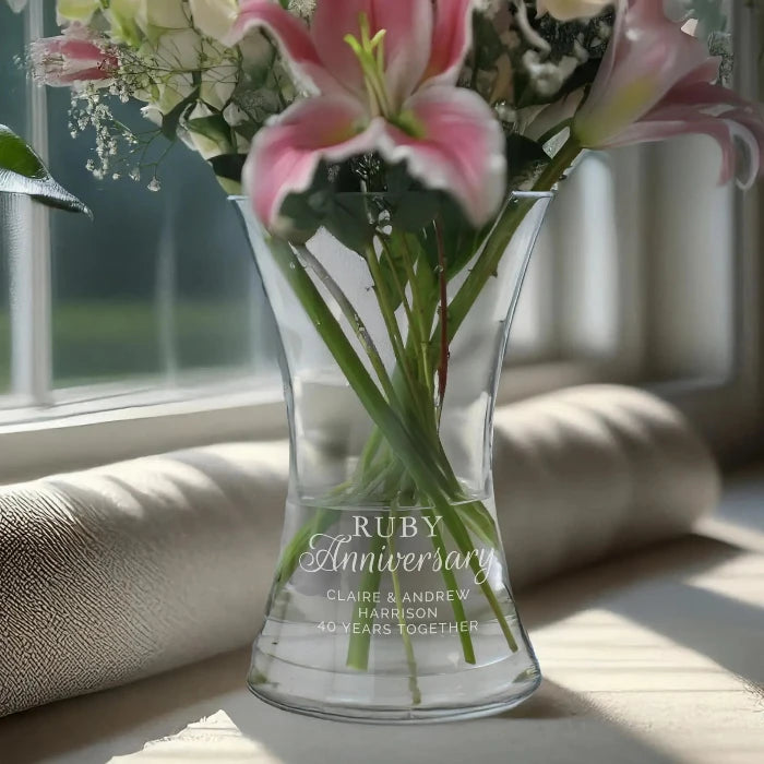 Engraved Ruby 40th Wedding Anniversary Glass Vase