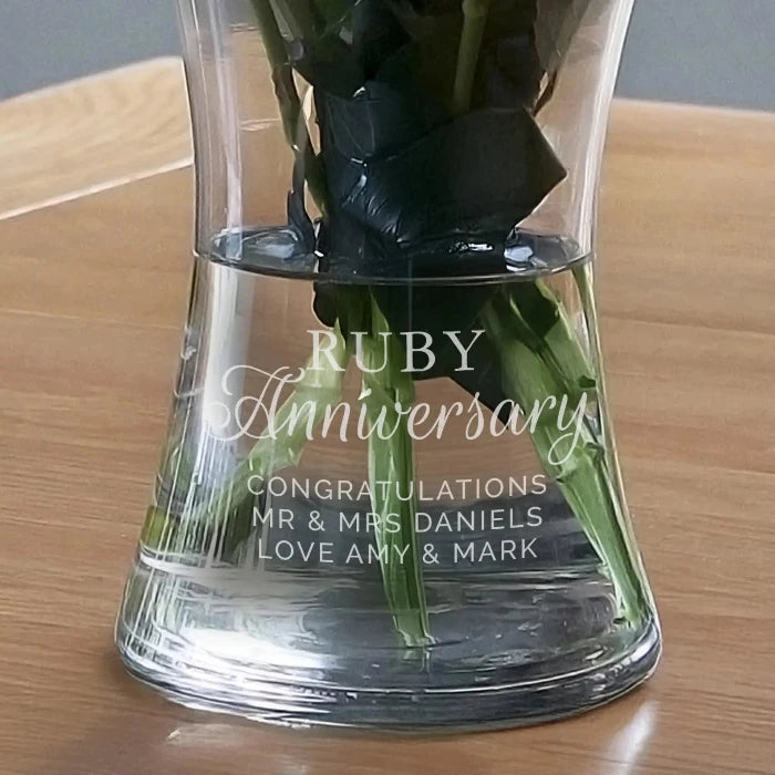Engraved Ruby 40th Wedding Anniversary Glass Vase