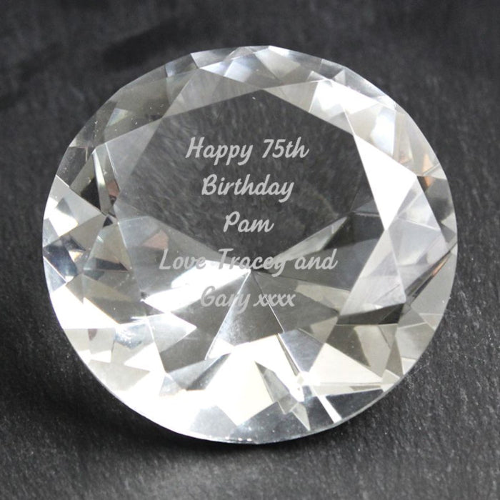 Personalised 75th Birthday Diamond Paperweight Gift Boxed