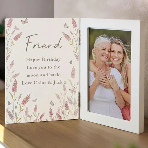 Personalised Friend Floral Wooden Hinged 6x4 Photo Frame - Any Text