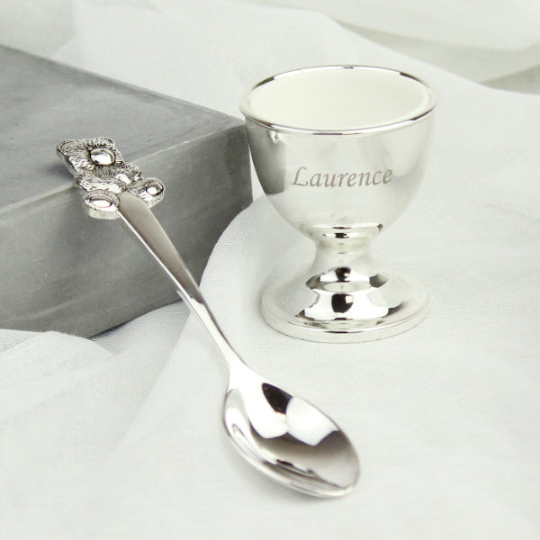 Engraved Silver Plated Egg Cup & Spoon - Christening & Baptism Gift