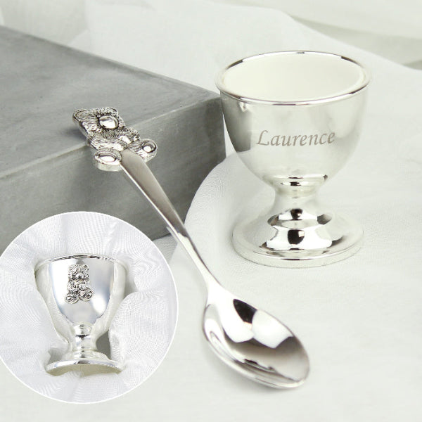 Engraved Silver Plated Egg Cup & Spoon - Christening & Baptism Gift