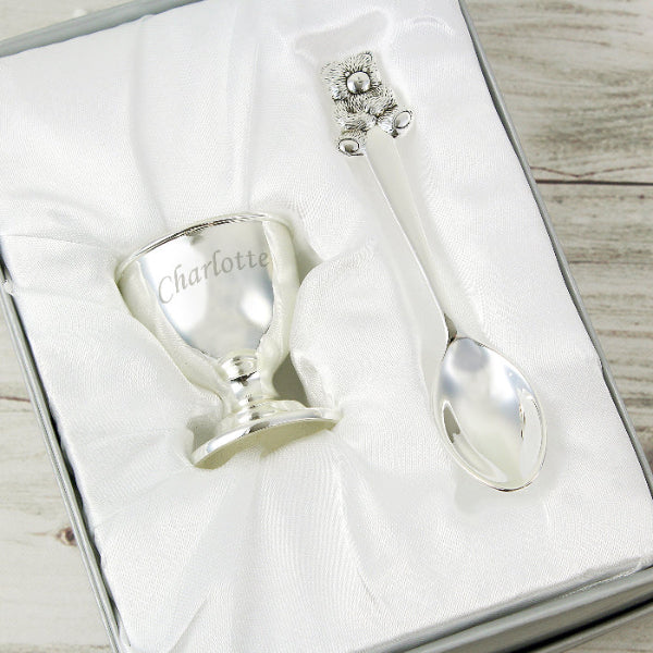 Engraved Silver Plated Egg Cup & Spoon - Christening & Baptism Gift