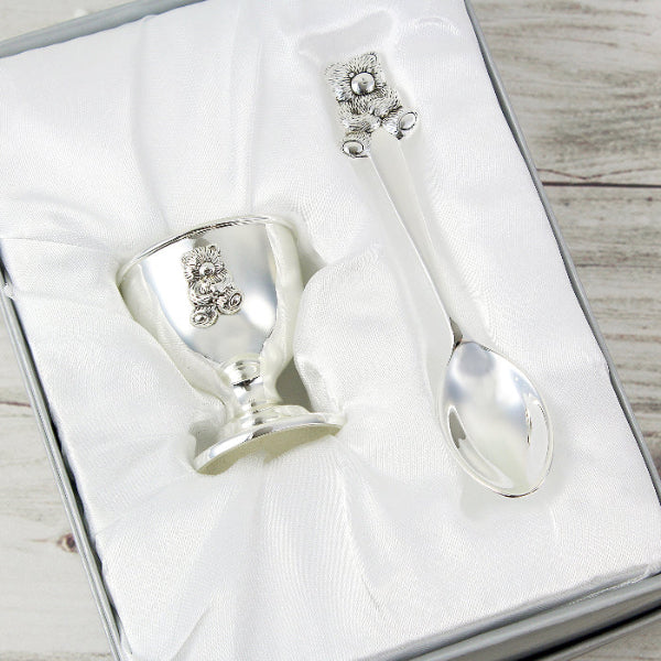 Engraved Silver Plated Egg Cup & Spoon - Christening & Baptism Gift