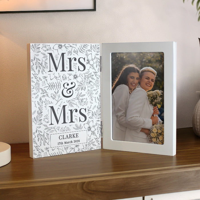 Personalised Mrs & Mrs Wooden Hinged 6x4 Photo Frame - Wedding Gift
