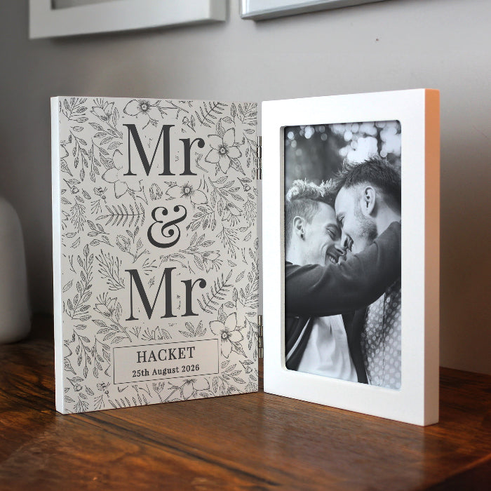 Personalised Mr & Mr Wooden Hinged 6x4 Photo Frame - Wedding Gift