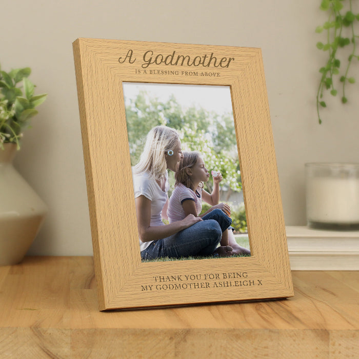 Engraved Godmother Oak Finish Photo Frame - 5x7