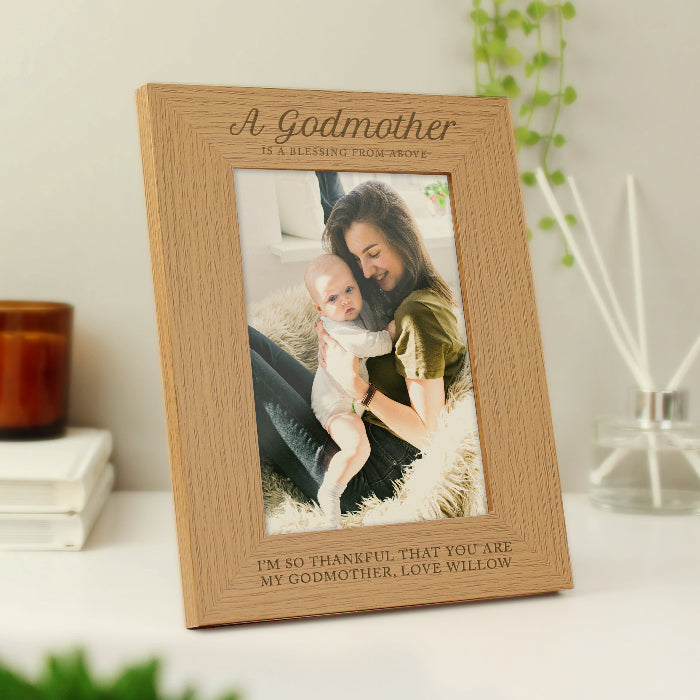Engraved Godmother Oak Finish Photo Frame - 5x7