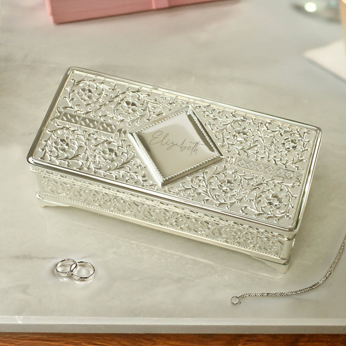 Engraved Silver Plated Trinket Box