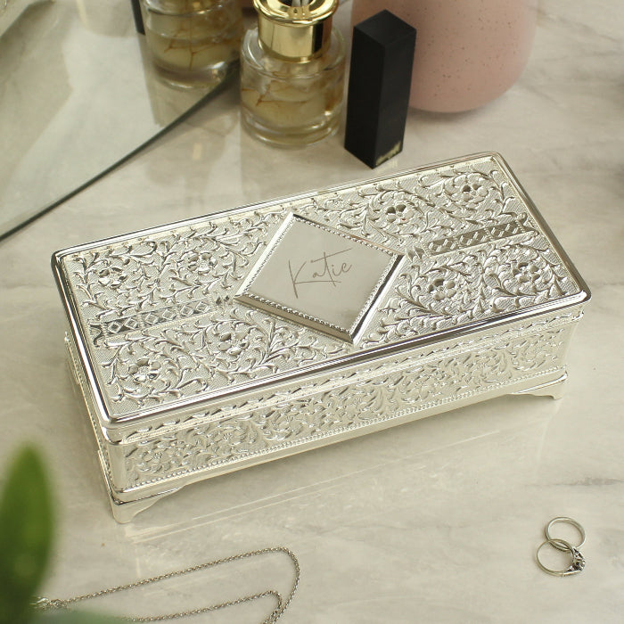 Engraved Silver Plated Trinket Box