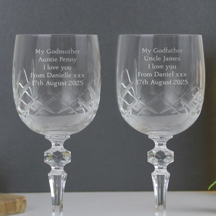 Engraved Godparents Crystal Wine Glasses