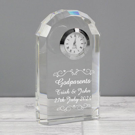 Personalised Godparents Heart Swirl Crystal Clock - Any Message