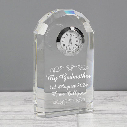 Personalised Godmother Heart Swirl Crystal Clock - Any Message