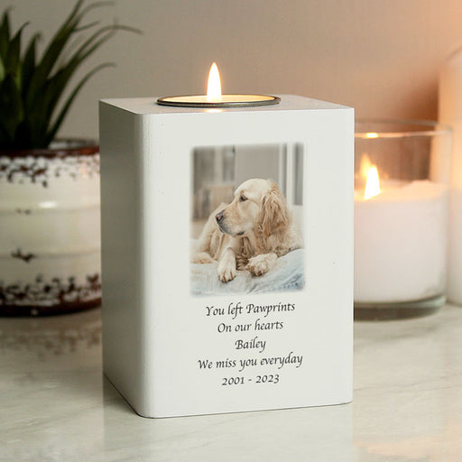 Personalised Pet Memorial Photo Tealight Candle Holder - Wood