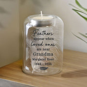 Personalised Loved Ones Memorial Feather Candle Tealight Holder