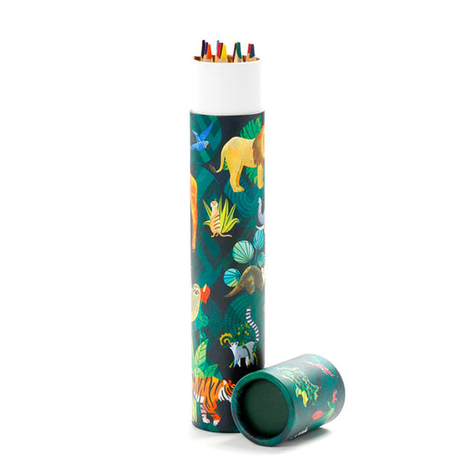 Animal Kingdom Large Pencil Pot with 12 Colouring Pencils