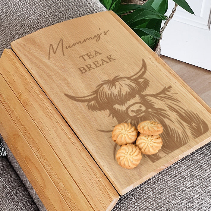 Engraved Highland Cow Wooden Sofa Tray