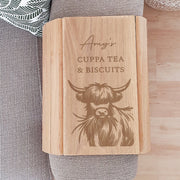 Engraved Highland Cow Wooden Sofa Tray