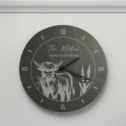Engraved Highland Cow Slate Wall Clock