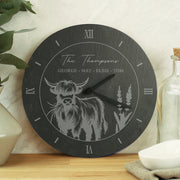 Engraved Highland Cow Slate Wall Clock