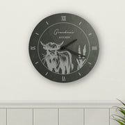 Engraved Highland Cow Slate Wall Clock