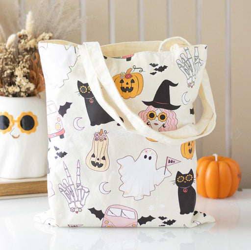 Halloween Groovy Ghost Print Polycotton Tote Bag