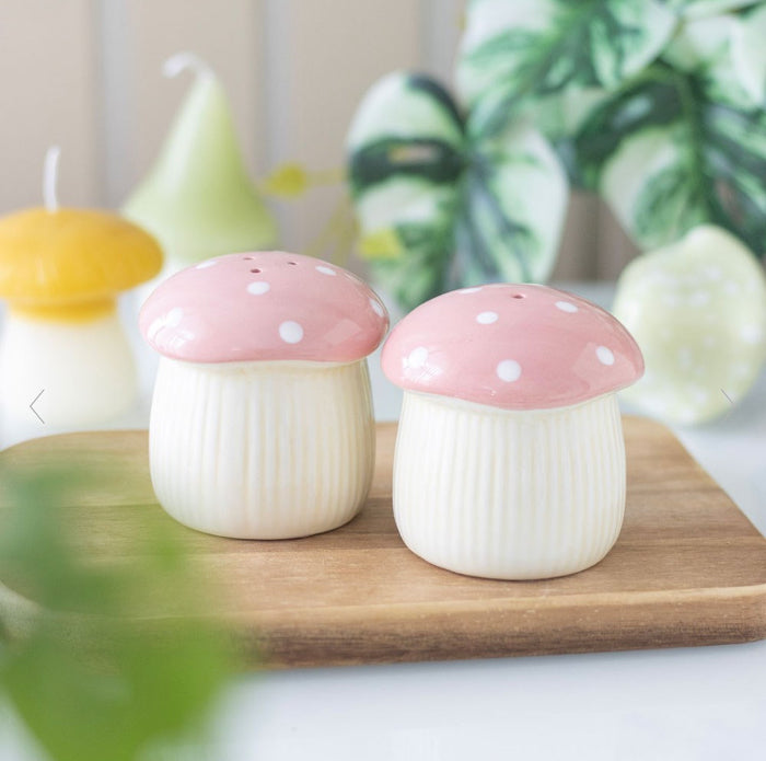 Pink Mushroom Salt and Pepper Shakers Set