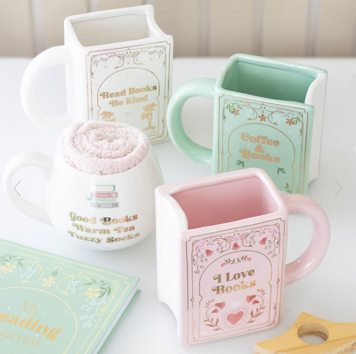 Read Books Be Kind White Book Shaped Mug