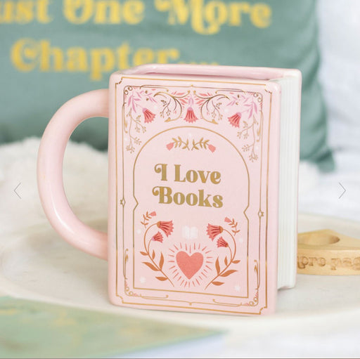 I Love Books Pink Book Shaped Mug