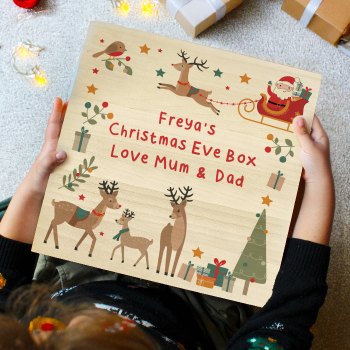 Personalised Santa & Reindeer Wooden Christmas Eve Box