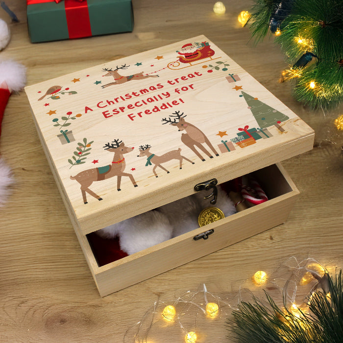 Personalised Santa & Reindeer Wooden Christmas Eve Box