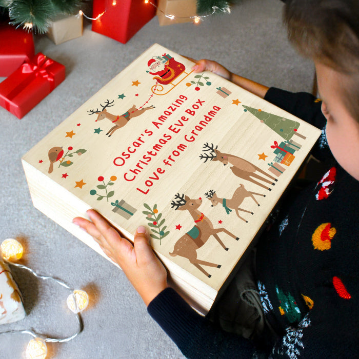 Personalised Santa & Reindeer Wooden Christmas Eve Box