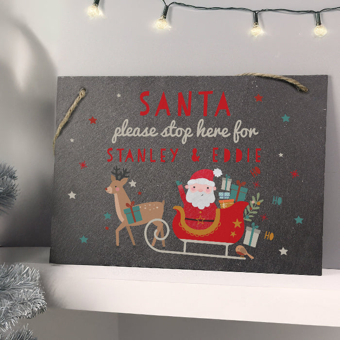 Personalised Santa Stop Here Slate Sign