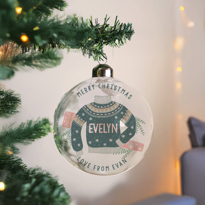 Personalised Cosy Jumper Christmas Glass Bauble