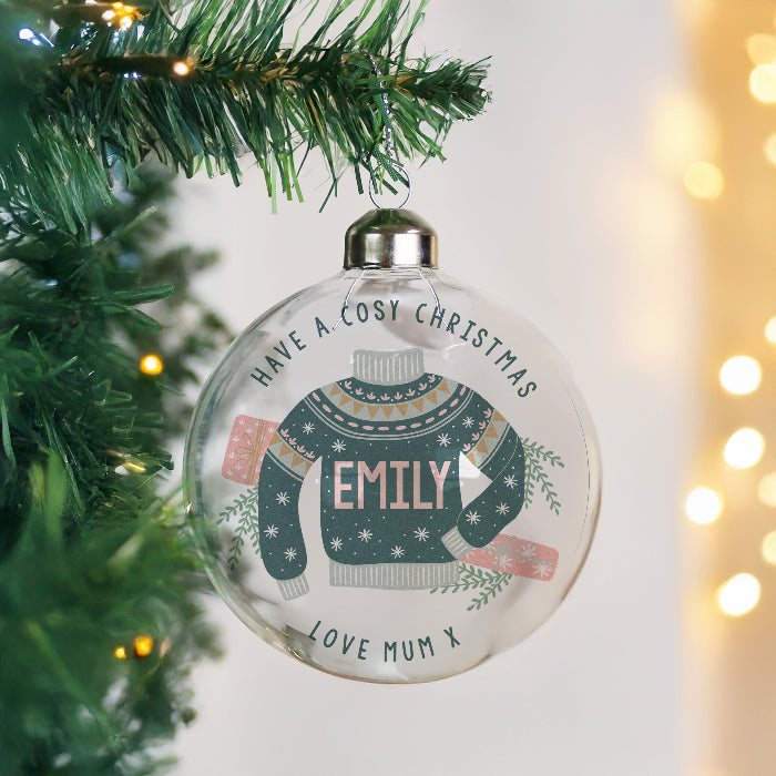 Personalised Cosy Jumper Christmas Glass Bauble