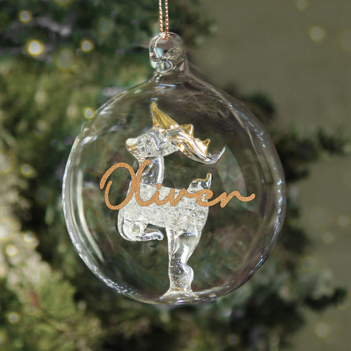 Personalised Gold Glitter Name Only Reindeer Glass Bauble