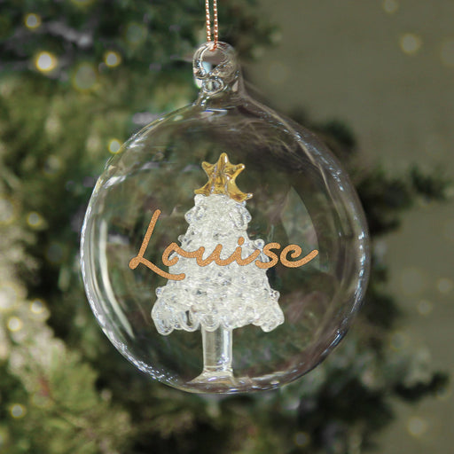 Personalised Gold Glitter Name Only Christmas Tree Glass Bauble