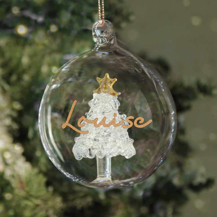 Personalised Gold Glitter Name Only Christmas Tree Glass Bauble