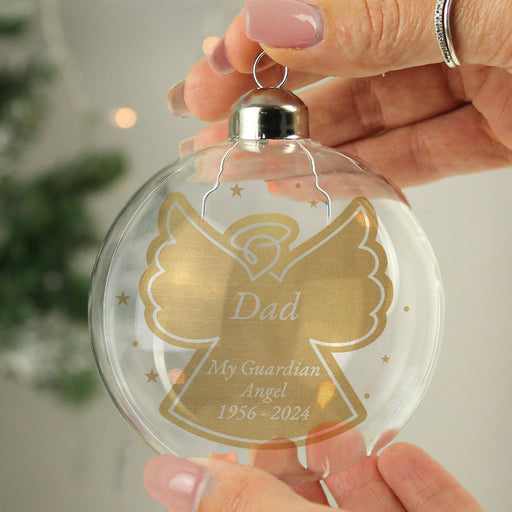 Personalised Gold Angel Christmas Memorial Glass Bauble