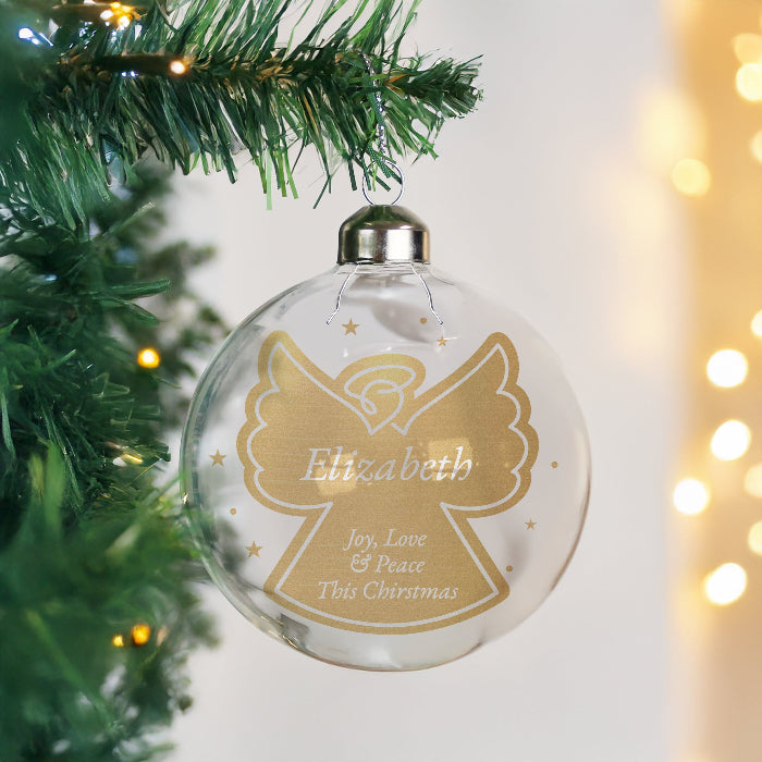 Personalised Gold Angel Christmas Memorial Glass Bauble