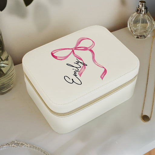 Personalised Bow Design Travel Jewellery Box