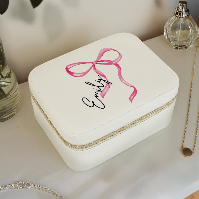 Personalised Bow Design Travel Jewellery Box
