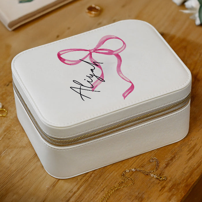 Personalised Bow Design Travel Jewellery Box