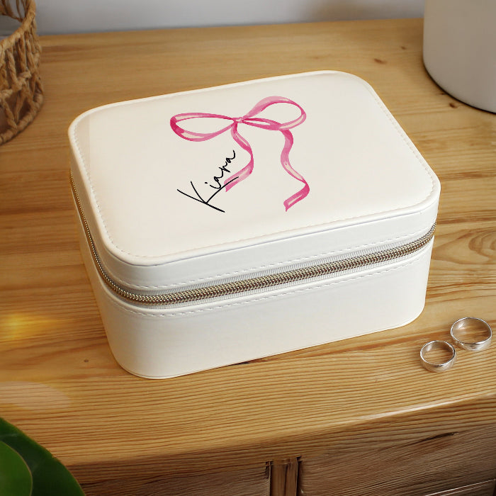 Personalised Bow Design Travel Jewellery Box
