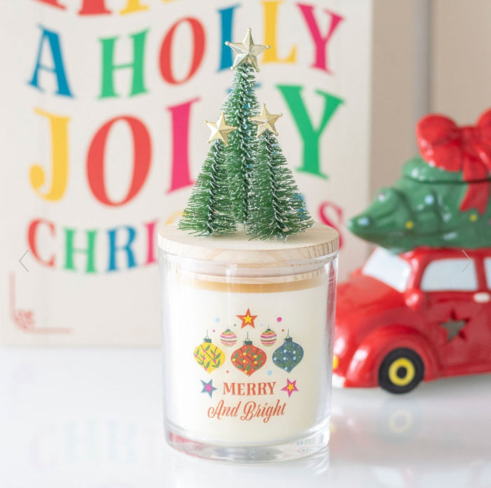 Merry & Bright Cinnamon Spice Christmas Glass Candle with Tree