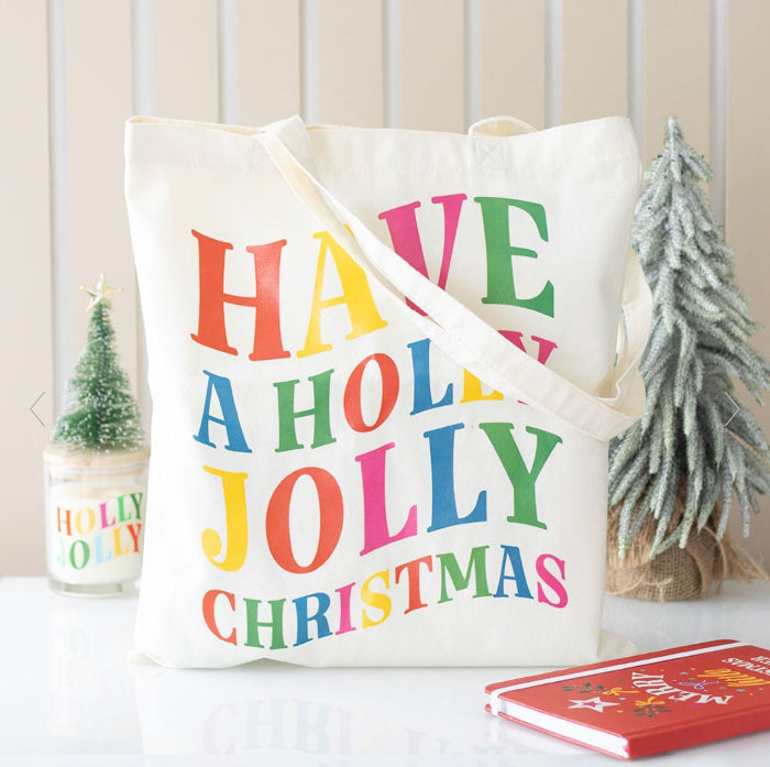 Holly Jolly Christmas Polyester Tote Bag