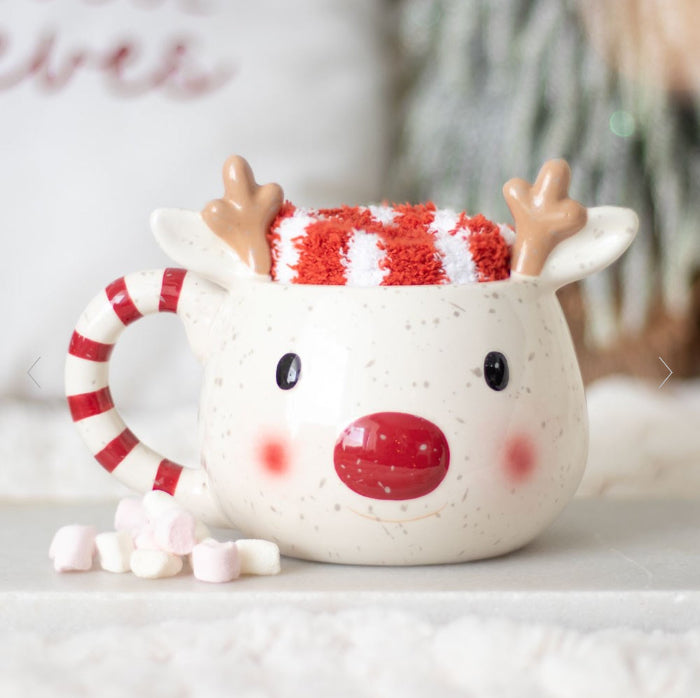 Christmas Rudolph Reindeer Mug and Socks Set