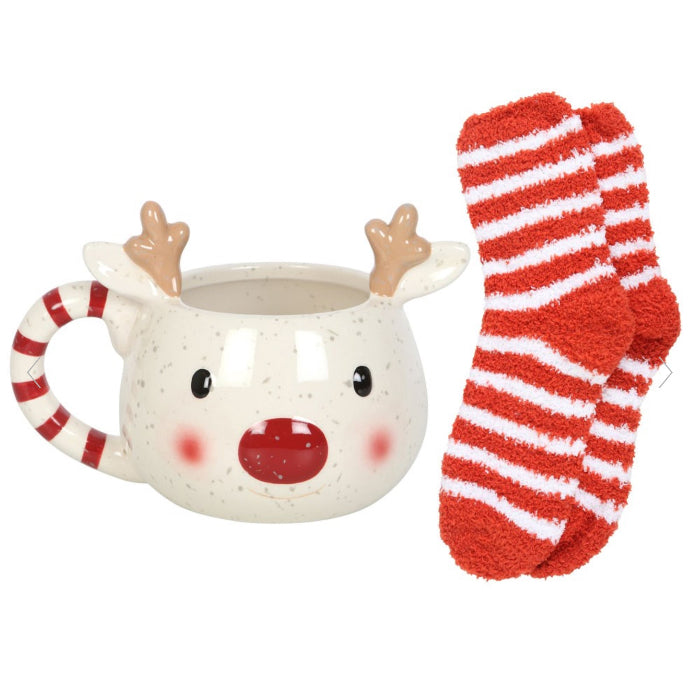 Christmas Rudolph Reindeer Mug and Socks Set